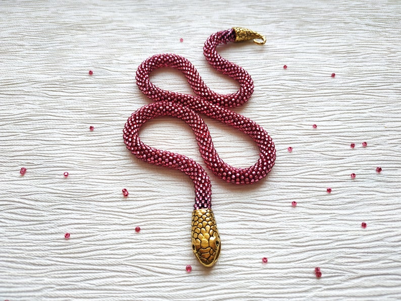 Snake choker, Snake necklace, Pink statement necklace, Statement choker, Snake collar necklace, Snake beaded necklace, Ouroboros necklace image 8