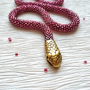Snake choker, Snake necklace, Pink statement necklace, Statement choker, Snake collar necklace, Snake beaded necklace, Ouroboros necklace image 6
