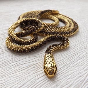 Gold Snake Necklace Snake Jewelry For Women Birthday Gift Celtic Necklace Witch Jewelry Animal Necklace Long Beaded Necklace Ouroboros Snake image 1