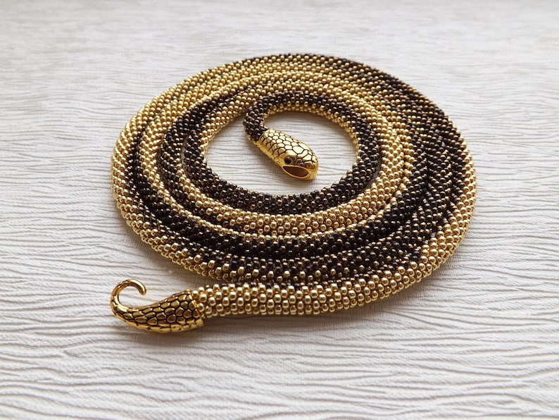 Gold Snake Necklace Snake Jewelry For Women Birthday Gift Celtic Necklace Witch Jewelry Animal Necklace Long Beaded Necklace Ouroboros Snake image 8