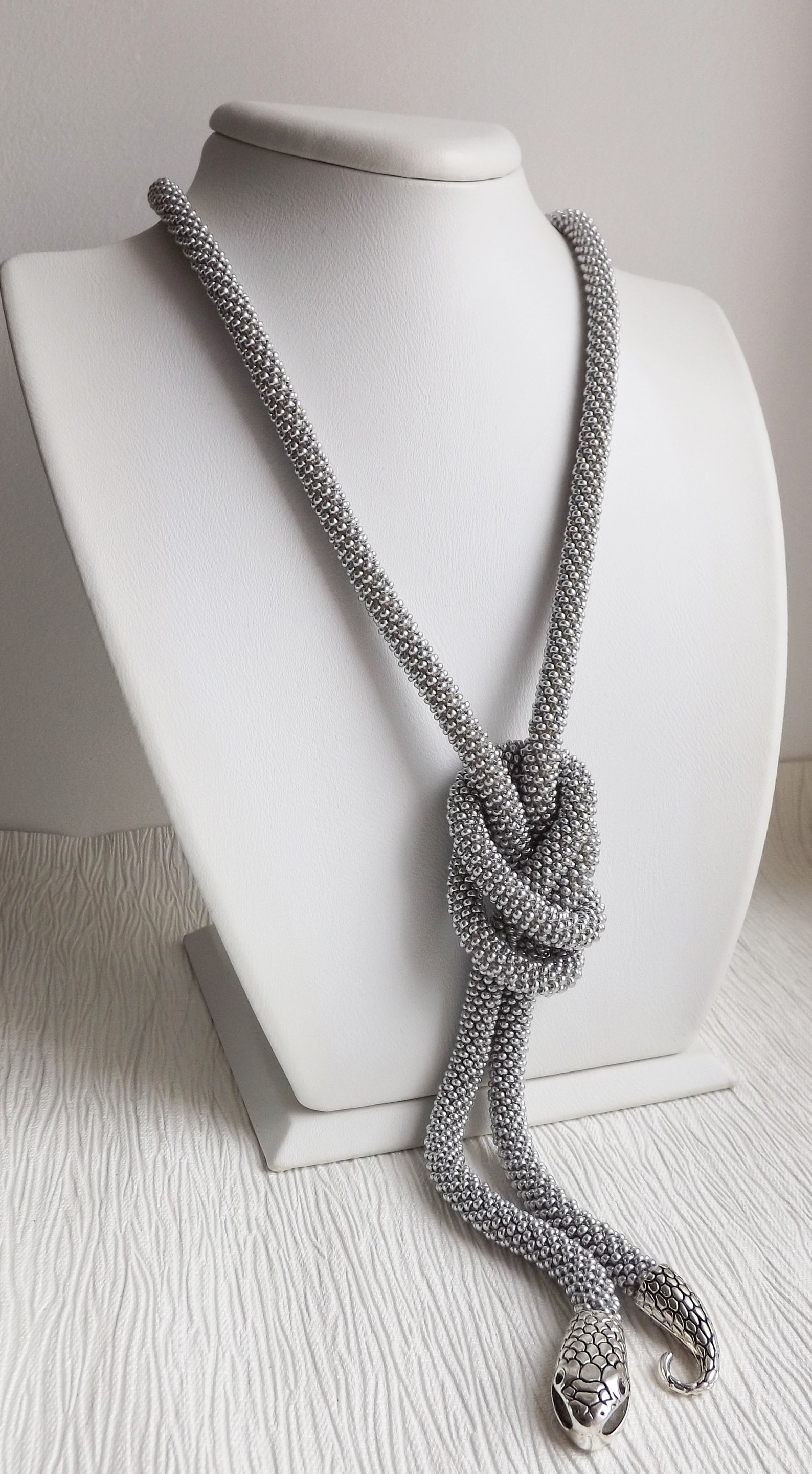 Long Silver Necklace Silver Snake Necklace Silver Statement - Etsy