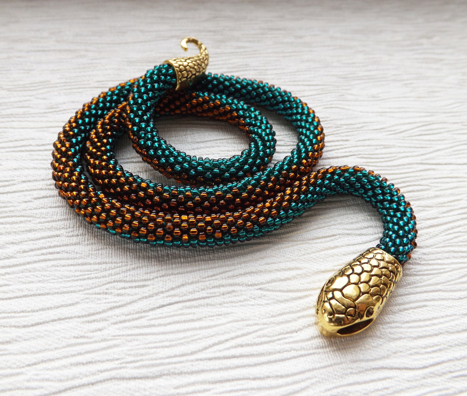 Emerald Statement Necklace Beaded Snake Necklace Flapper Etsy