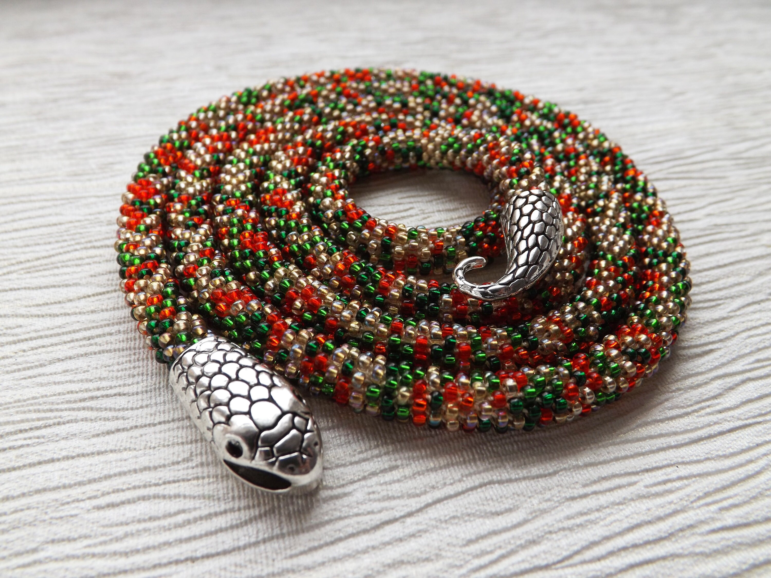 Beaded snake necklace Beaded crochet rope necklace Serpent Etsy