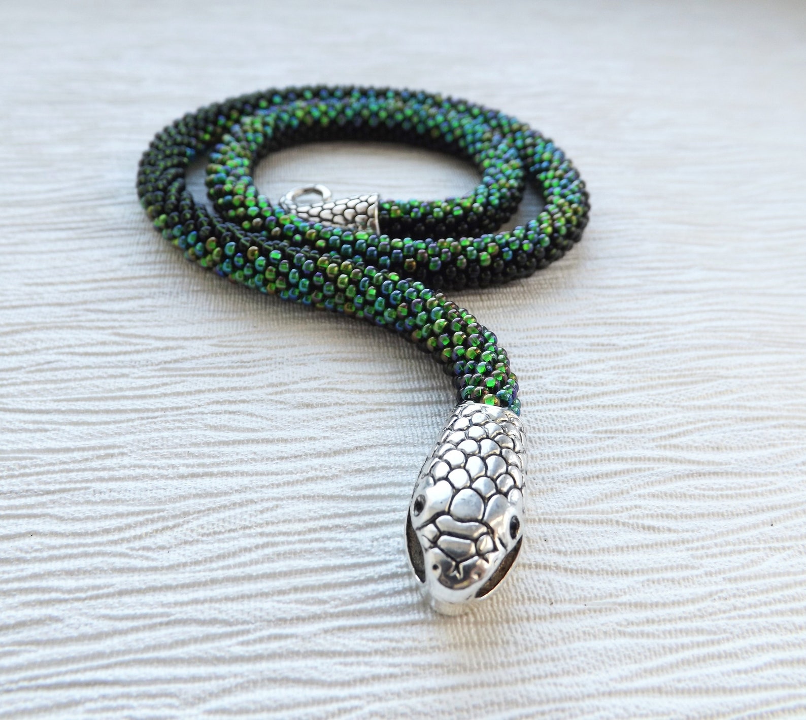 Green Snake Necklace Unique Handmade Jewelry Serpent Etsy