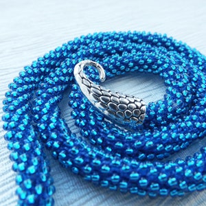 Statement blue necklace, Snake necklace, Snake choker, Tribal ethnic choker necklace, Gothic necklace, Collar choker, Long blue necklace image 6