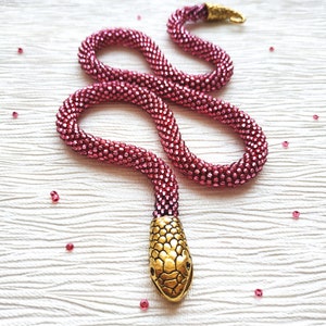 Snake choker, Snake necklace, Pink statement necklace, Statement choker, Snake collar necklace, Snake beaded necklace, Ouroboros necklace image 10