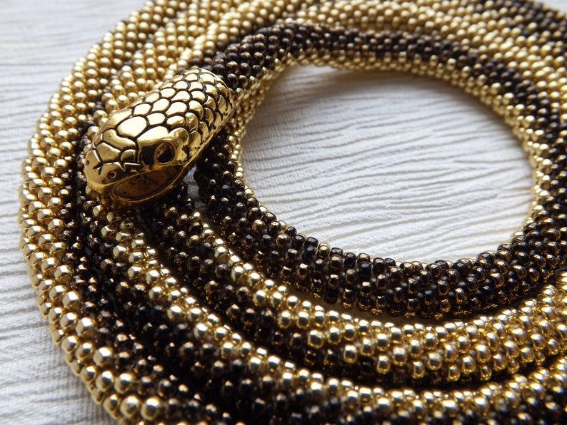Gold Snake Necklace Snake Jewelry For Women Birthday Gift Celtic Necklace Witch Jewelry Animal Necklace Long Beaded Necklace Ouroboros Snake image 3