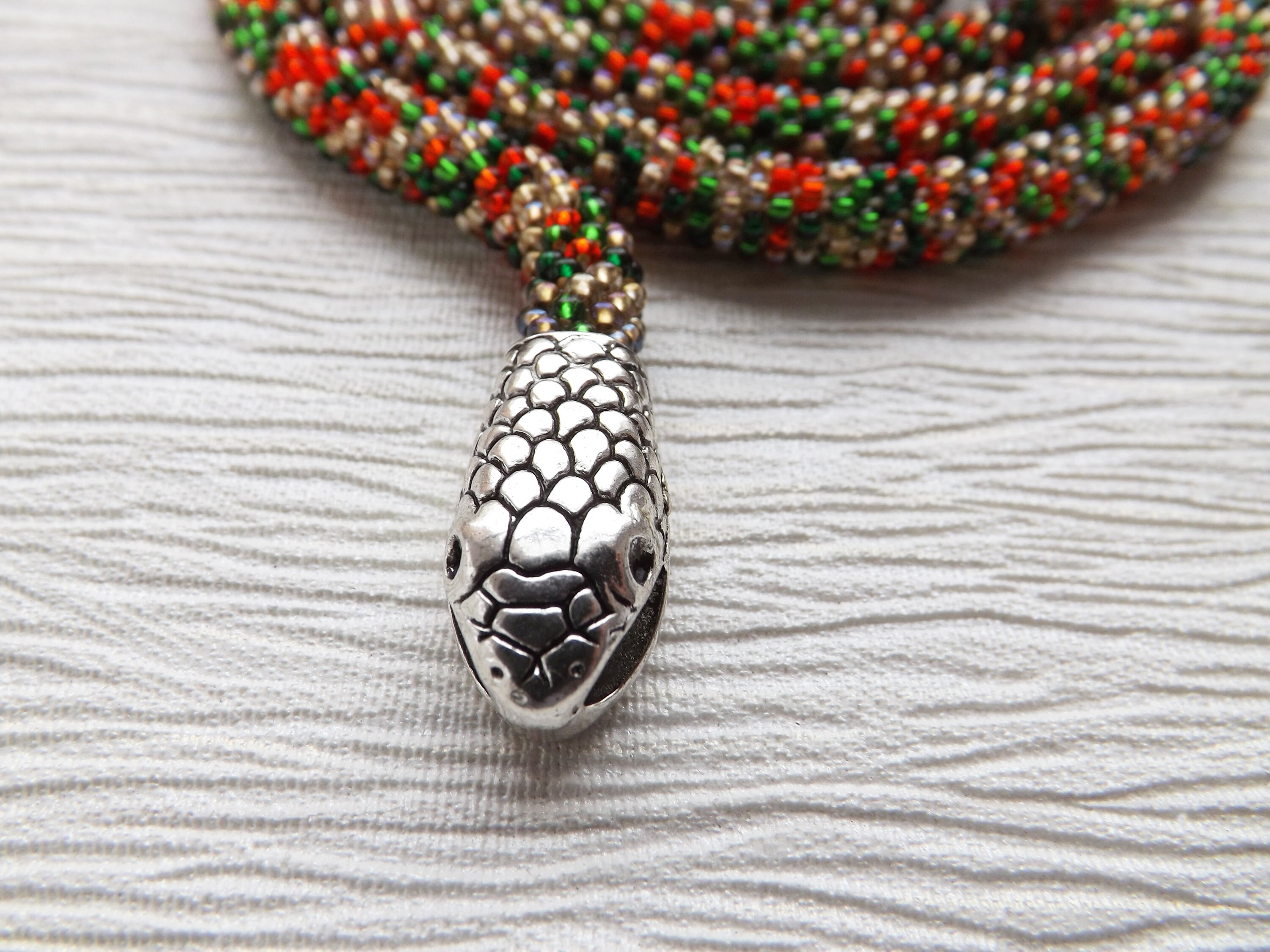 Beaded Snake Necklace Beaded Crochet Rope Necklace Serpent Etsy