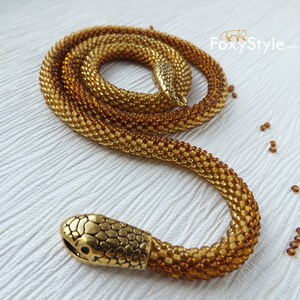 Beaded snake necklace, Snake choker, Day collar, Gold bead necklace, Ethnic beaded necklace, Boho necklace, 40th birthday gift for her image 9