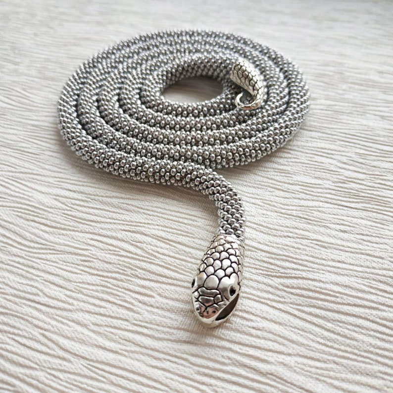 Long Silver Necklace Silver Snake Necklace Silver Statement - Etsy