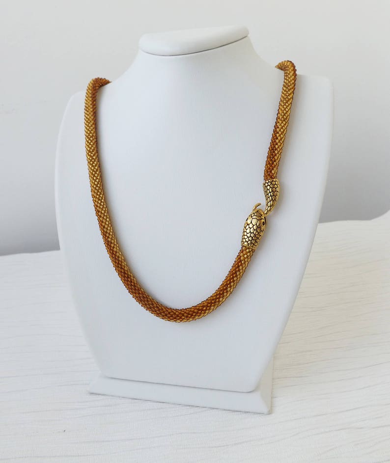 Beaded snake necklace, Snake choker, Day collar, Gold bead necklace, Ethnic beaded necklace, Boho necklace, 40th birthday gift for her image 2