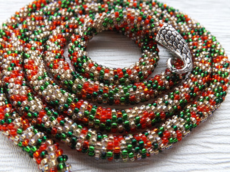 Beaded Snake Necklace Beaded Crochet Rope Necklace Serpent Etsy