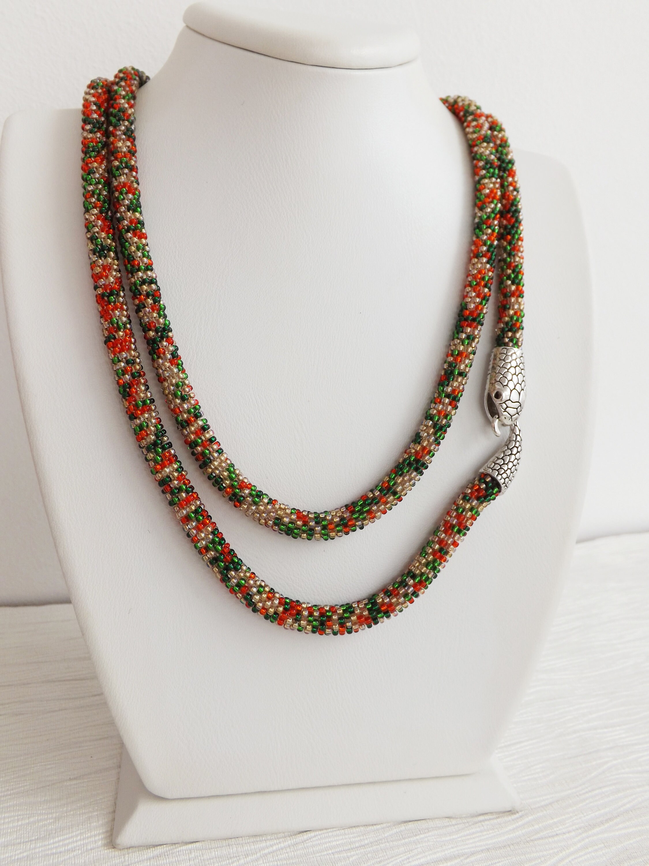 Beaded Snake Necklace Beaded Crochet Rope Necklace Serpent Etsy