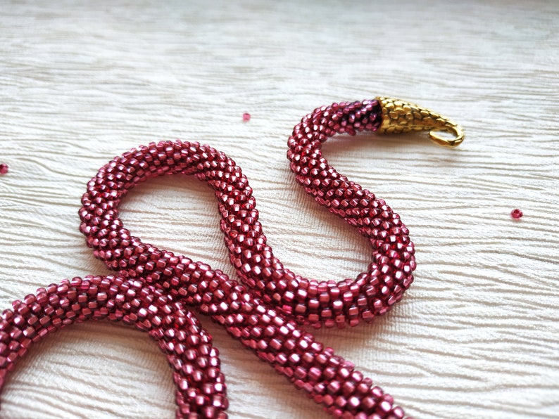 Snake choker, Snake necklace, Pink statement necklace, Statement choker, Snake collar necklace, Snake beaded necklace, Ouroboros necklace image 3