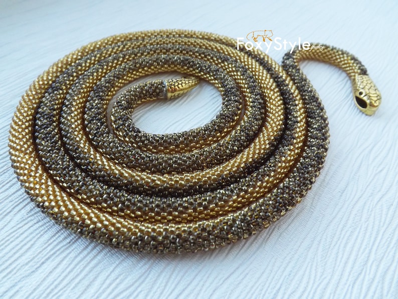 gold snake necklace, layering bead necklace, long gold necklace, celtic necklace, gift for wife, snake jewelry, serpent necklace image 7