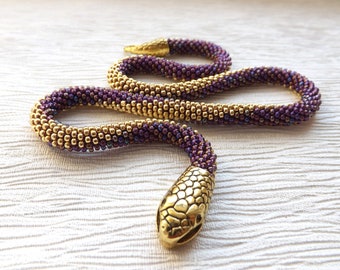 Snake Necklace, Snake choker, Serpent necklace, Seed bead necklace, Purple statement necklace, Ouroboros necklace, Day collar