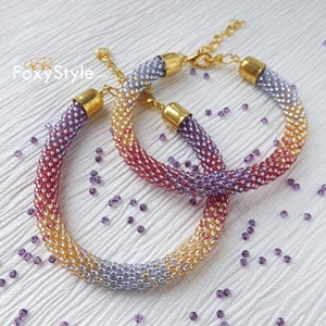 Beaded Bracelet Crochet Bracelet Femme Seed Bead Bracelet Mindfulness Gift Purple Bracelet Rope Bracelet Everyday Charm Bracelet Gift image 8