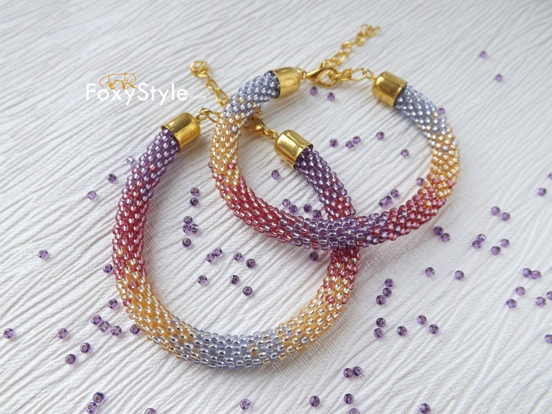 Beaded Bracelet Crochet Bracelet Femme Seed Bead Bracelet Mindfulness Gift Purple Bracelet Rope Bracelet Everyday Charm Bracelet Gift image 8