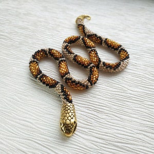 Gold snake necklace, Handmade beaded jewelry, Gold statement necklace, Witch jewelry, Snake jewelry, Wiccan jewelry, Ouroboros necklace, Zen image 1
