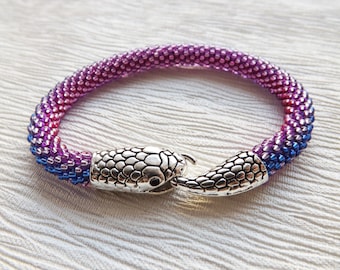 Pulsera de serpiente, Pulsera de cuentas rosas, Joyería de serpiente, Pulsera de serpiente, Pulsera Ouroboros, Joyería bisexual, Pulsera Zen, Joyería de bruja
