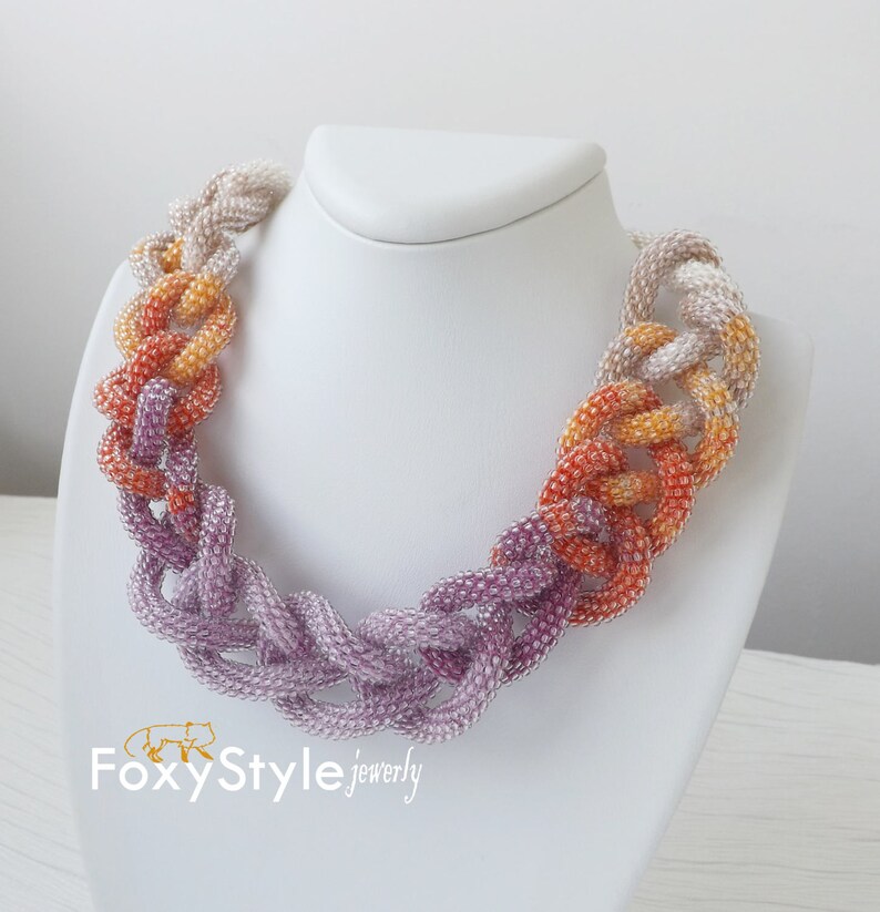 Statement Purple Necklace Boho Bridal Beaded Necklace Birthday Gift For Mom Modern Charm Necklace Ombre Necklace Multicolor Necklace Lilac image 3