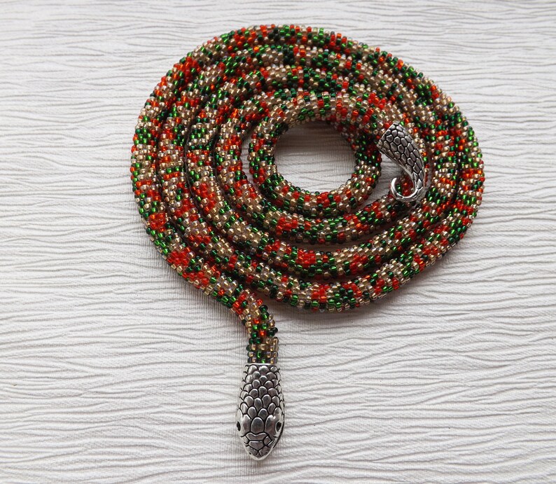 Beaded Snake Necklace Beaded Crochet Rope Necklace Serpent Etsy