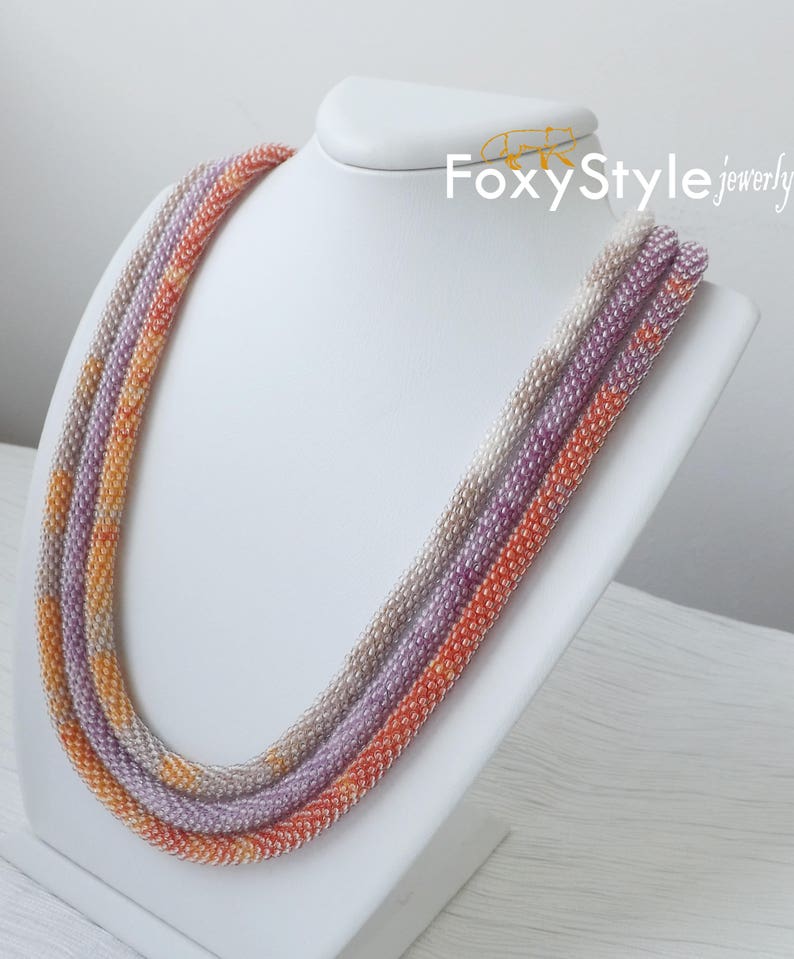 Long Necklace Layered and Long Multi Strand Necklace 30th Birthday Gift Long Beaded Necklace Rope Necklace Orange Necklace Purple Necklace image 2