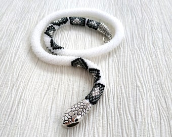 White snake necklace silver, Snake choker necklace, Ouroboros necklace, Silver statement necklace, Silver snake jewelry, Wiccan necklace