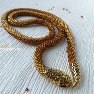 Beaded snake necklace, Snake choker, Day collar, Gold bead necklace, Ethnic beaded necklace, Boho necklace, 40th birthday gift for her image 10