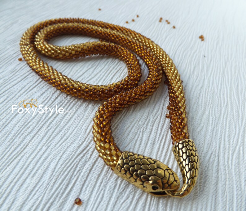 Beaded snake necklace, Snake choker, Day collar, Gold bead necklace, Ethnic beaded necklace, Boho necklace, 40th birthday gift for her image 10