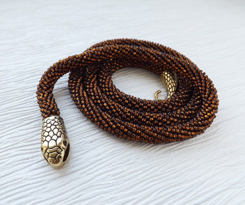 Snake Jewelry Brown Statement Necklace Choker Necklace Snake Necklace Ouroboros Necklace Coffee Brown Necklace Long Necklace Gothic Necklace