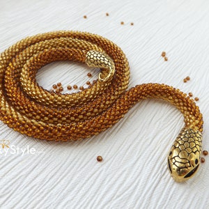 Beaded snake necklace, Snake choker, Day collar, Gold bead necklace, Ethnic beaded necklace, Boho necklace, 40th birthday gift for her image 4
