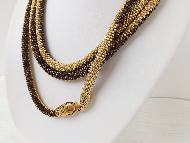 Gold Snake Necklace Snake Jewelry For Women Birthday Gift Celtic Necklace Witch Jewelry Animal Necklace Long Beaded Necklace Ouroboros Snake image 9