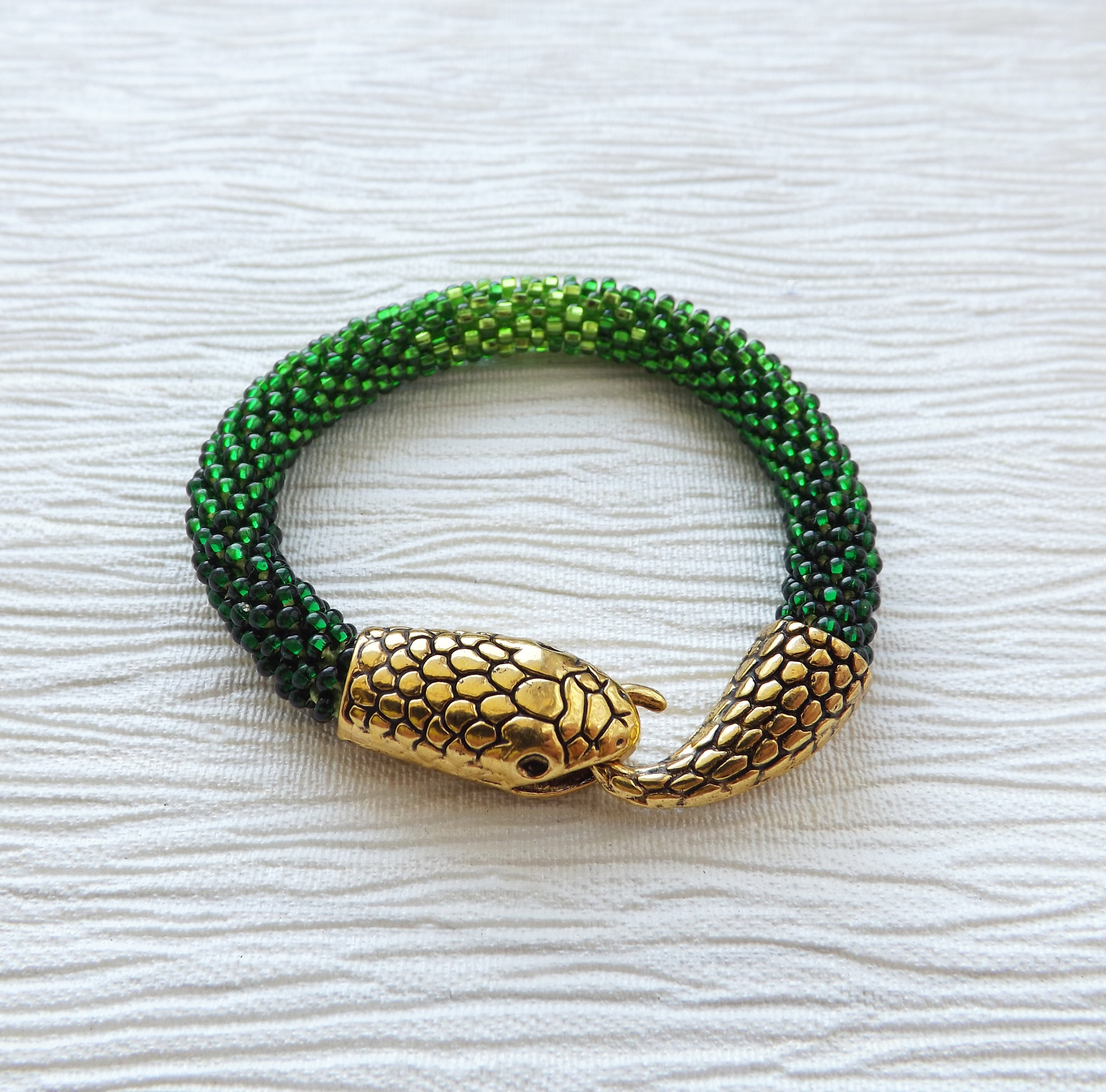 Snake Bracelet Ouroboros Jewelry Creepy Cute Green Beaded Etsy