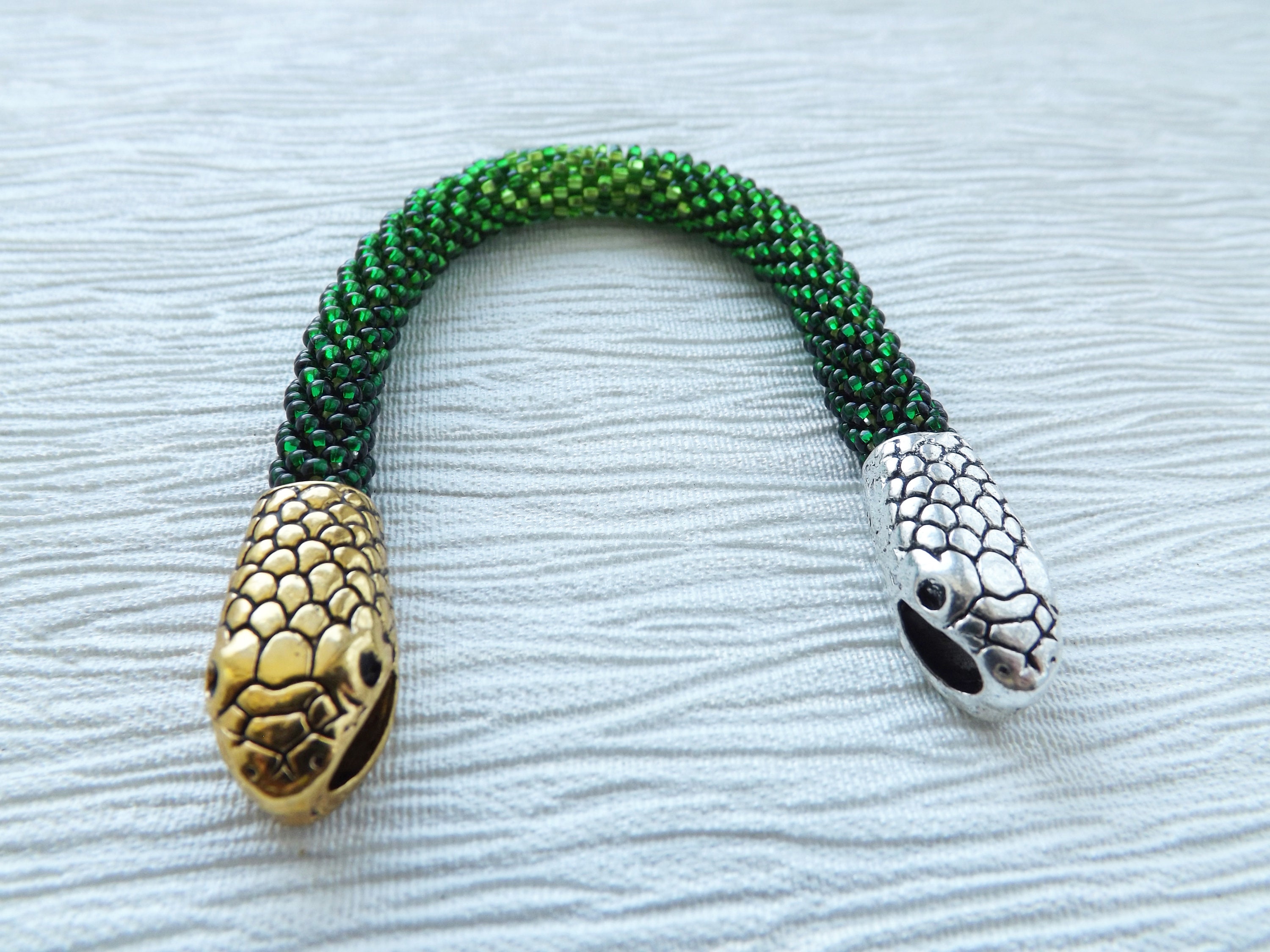 Silver Snake Bracelet, Beaded Snake Bracelet Cuff, Memory Wire Bracelets  for Women, Serpent Bangle 