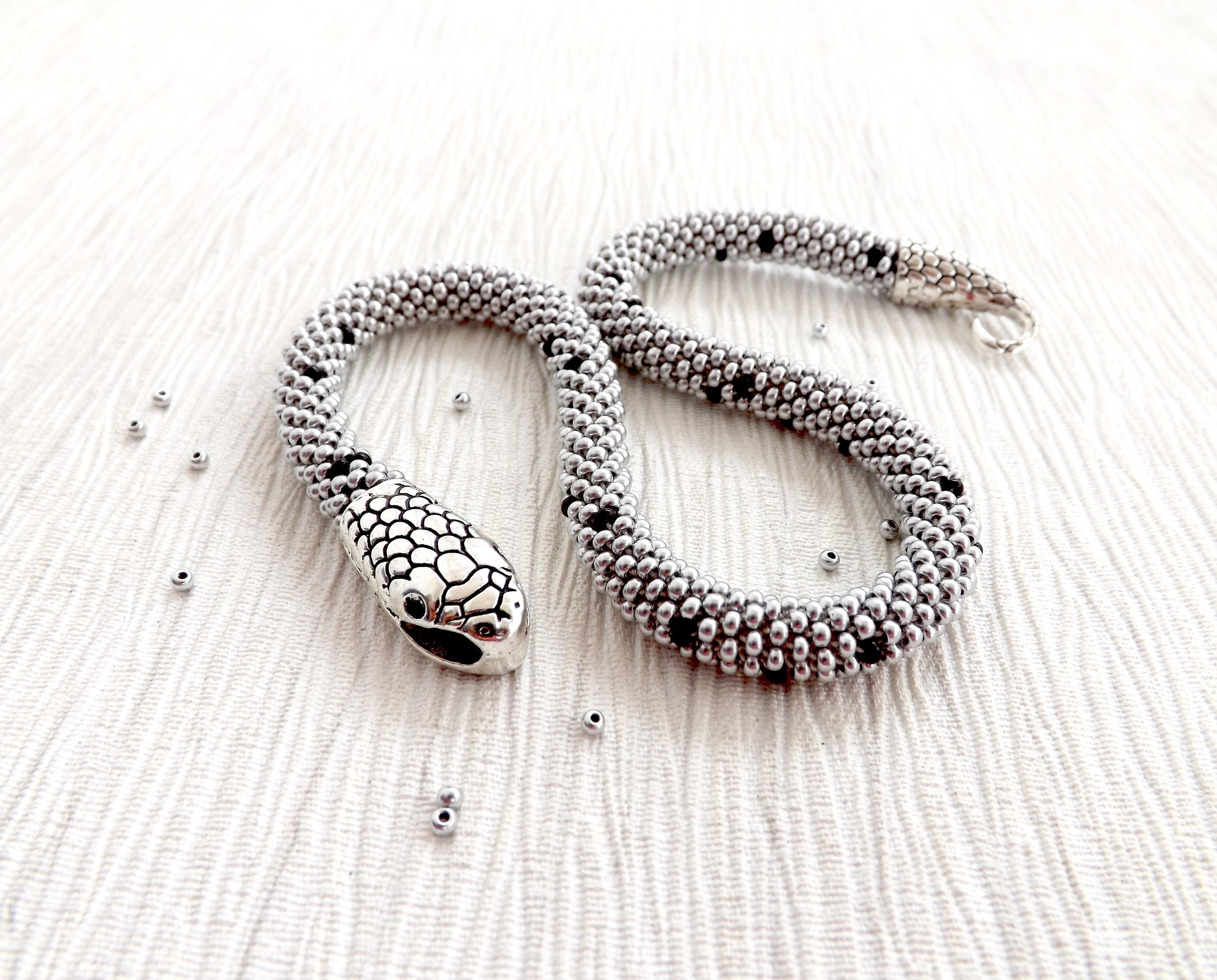 Silver snake necklace Snake choker necklace Silver statement Etsy