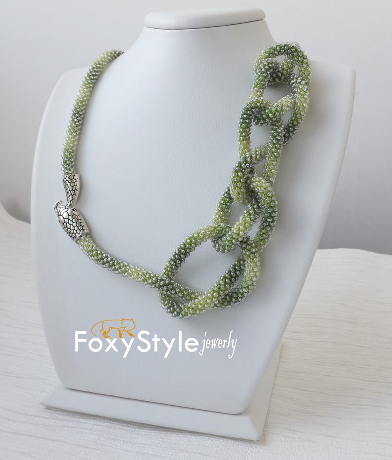 Layering Necklace Birthday Gift Idea Green Jewelry Gift Beaded Jewelry Snake Necklace Women Gift Crochet Jewelry Bib Jewelry Yoga Jewelry image 5