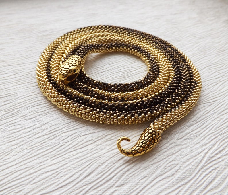 Gold Snake Necklace Snake Jewelry For Women Birthday Gift Celtic Necklace Witch Jewelry Animal Necklace Long Beaded Necklace Ouroboros Snake image 6