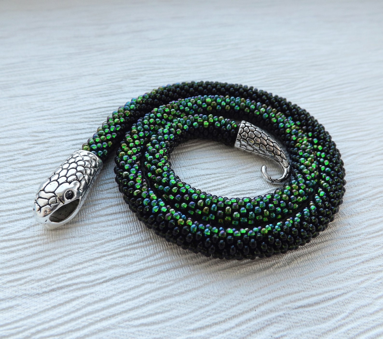 Green Snake Necklace Unique Handmade Jewelry Serpent Etsy
