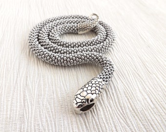 Silver snake necklace, Serpent necklace, Snake choker, Snake jewelry, Flapper necklace, Witch necklace, Wiccan jewelry, Ouroboros collar