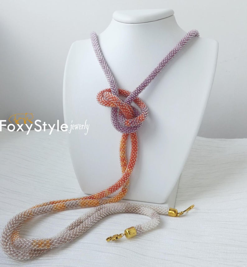 Long Necklace Layered and Long Multi Strand Necklace 30th Birthday Gift Long Beaded Necklace Rope Necklace Orange Necklace Purple Necklace image 3