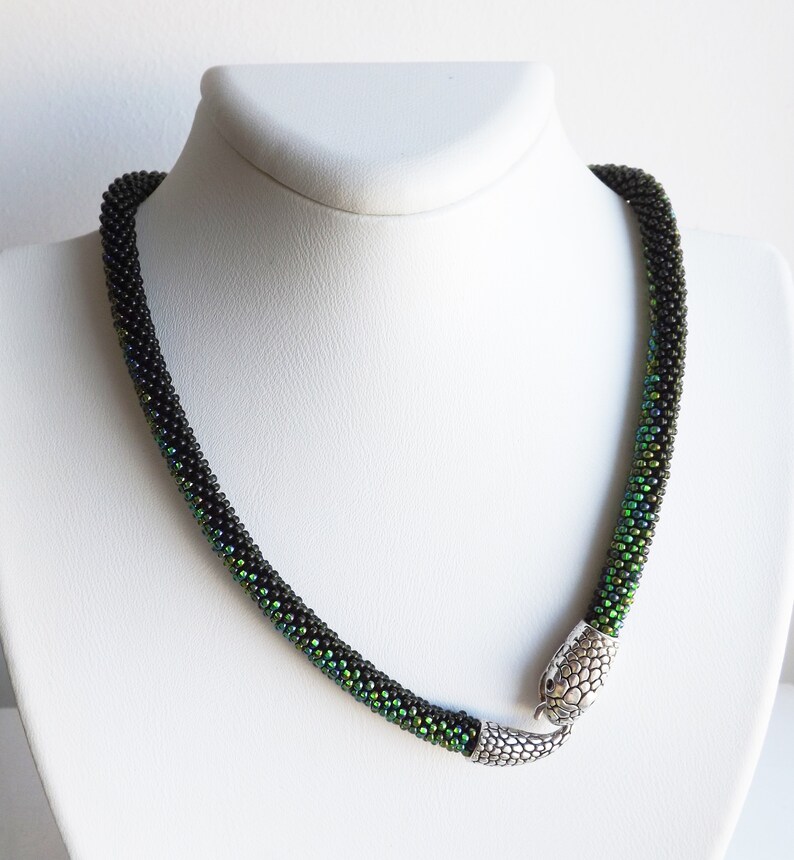 Green Snake Necklace Unique Handmade Jewelry Serpent Etsy
