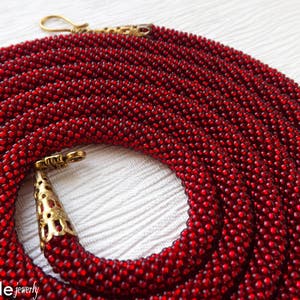 Statement Red Necklace Long Red Bead Necklace Crochet Red Jewelry Rope Necklace Red Gift for women elegant red jewelry beadwork gift for mom image 2