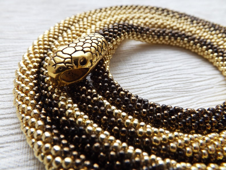 Gold Snake Necklace Snake Jewelry For Women Birthday Gift Celtic Necklace Witch Jewelry Animal Necklace Long Beaded Necklace Ouroboros Snake image 7