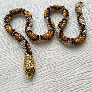 Gold snake necklace, Handmade beaded jewelry, Gold statement necklace, Witch jewelry, Snake jewelry, Wiccan jewelry, Ouroboros necklace, Zen image 10