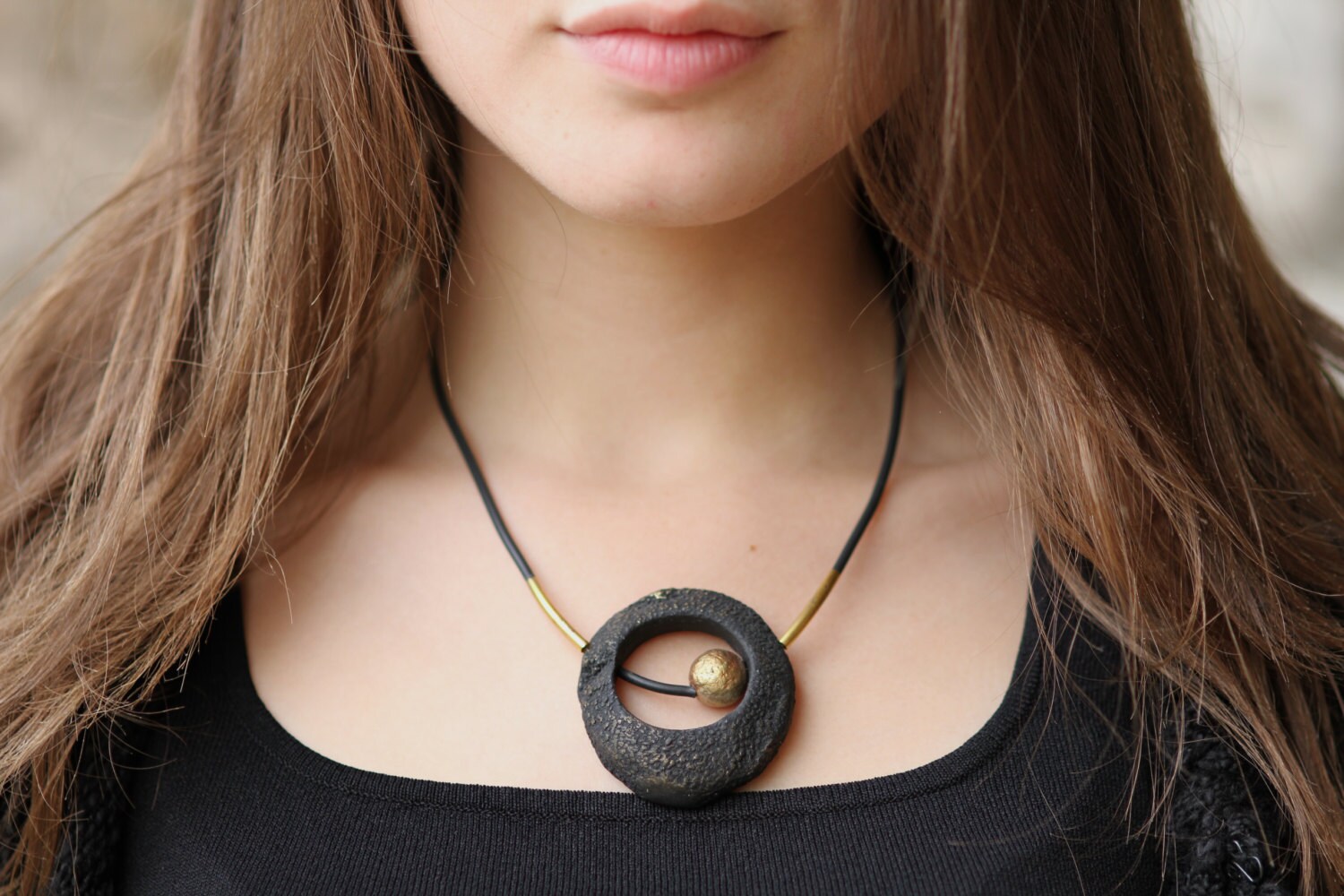 Modern Minimalist Black Necklace, Statement Necklace for Black Dress
