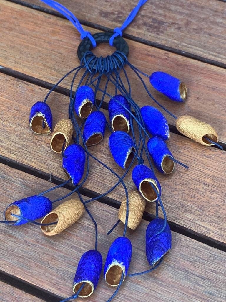 Statement blue necklace, Big Blue Beaded necklace,Chunky long blue necklace, Contemporary blue necklace, Royal blue necklace, Eco friendly