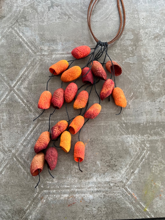 Statement Autumn jewelry ,Colorful necklace, Big  Beaded necklace,Chunky necklace ,Silk cocoons necklace, Fall colors necklace