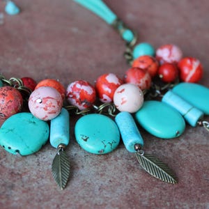 Turquoise boho necklace, Turquoise beaded necklace, Bohemian colorful necklace,  Statement turquoise necklace, Turquoise gemstone necklace