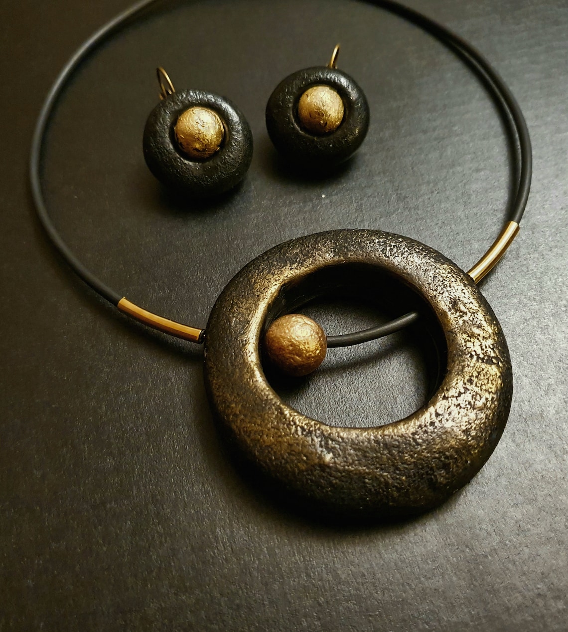 Modern Minimalist Black Necklace, Statement Necklace for Black Dress